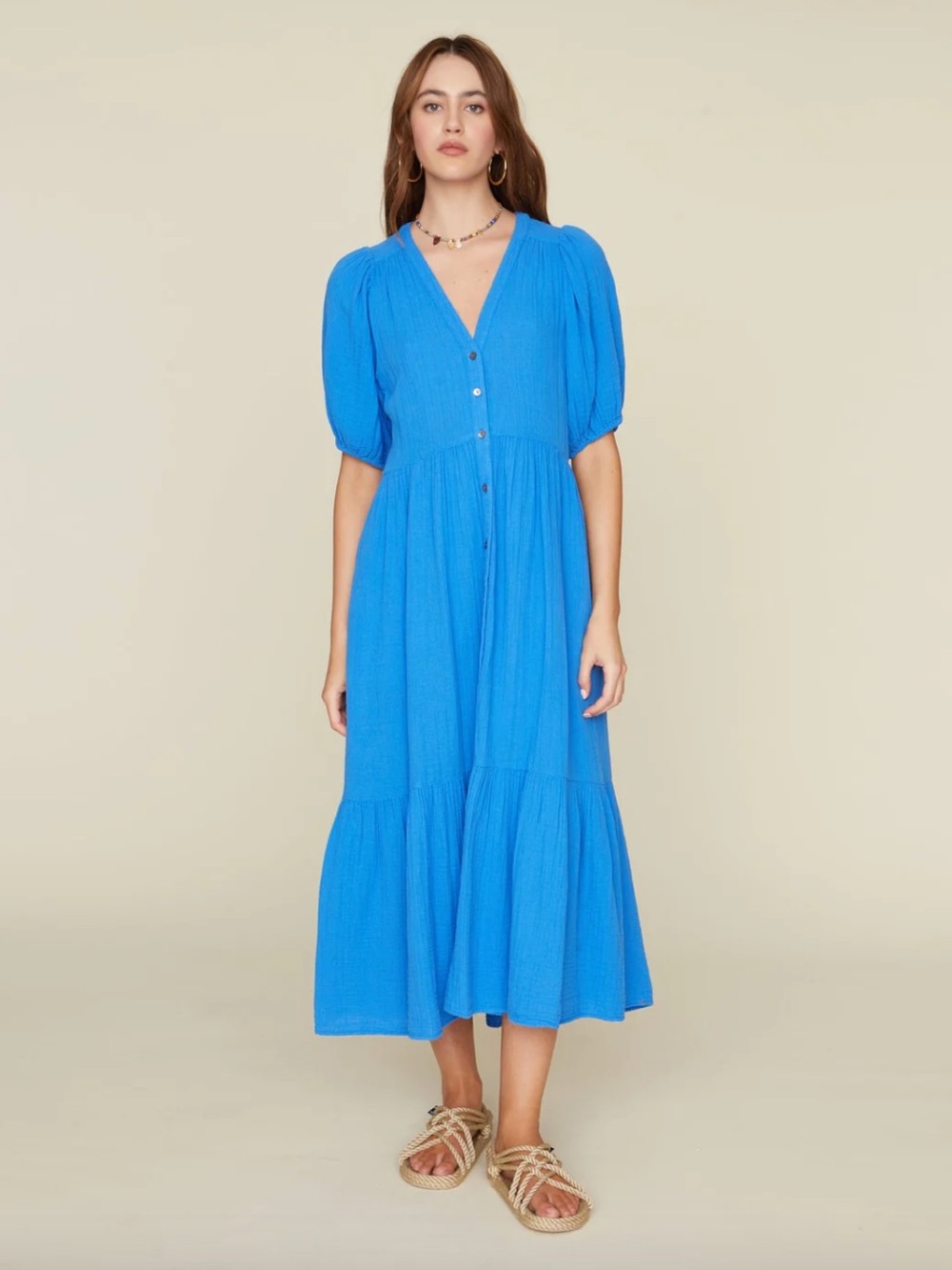XiRENA Bright Blue V-Neck Midi Dress